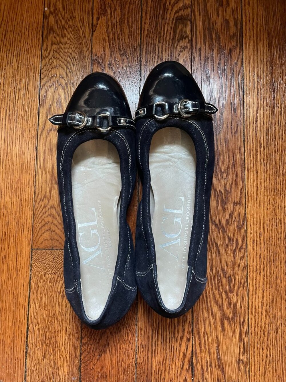 AGL Attilio Giusti Leombruni Monika Black Leather Cap Toe Ballet Flats Size 37